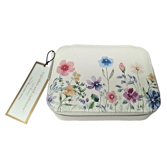 Cupcakes and Cashmere Jewelry Box Organizer Zip Closure Blue White Floral Gift - Picture 2 of 6